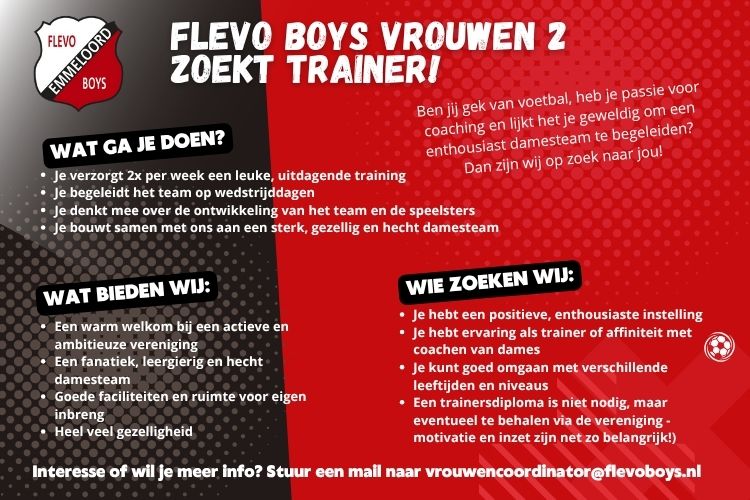 Flevo Boys Vrouwen 2 zoekt trainer
