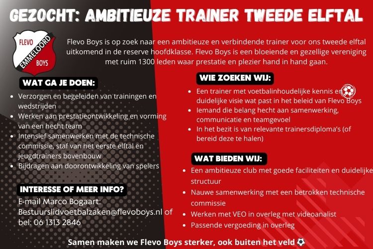 Vacature trainer Flevo Boys heren 2