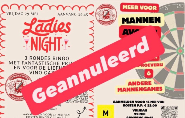 MeervoormannenAvond en de Ladiesnight gaan niet door!