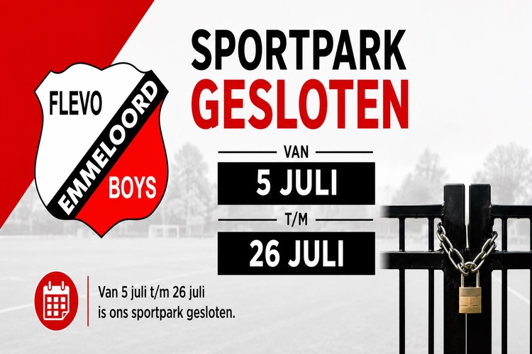 Zomersluiting Sportpark: 5 juli t/m 26 juli
